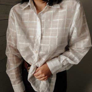 vintage y2k white sheer crop top blouson s…